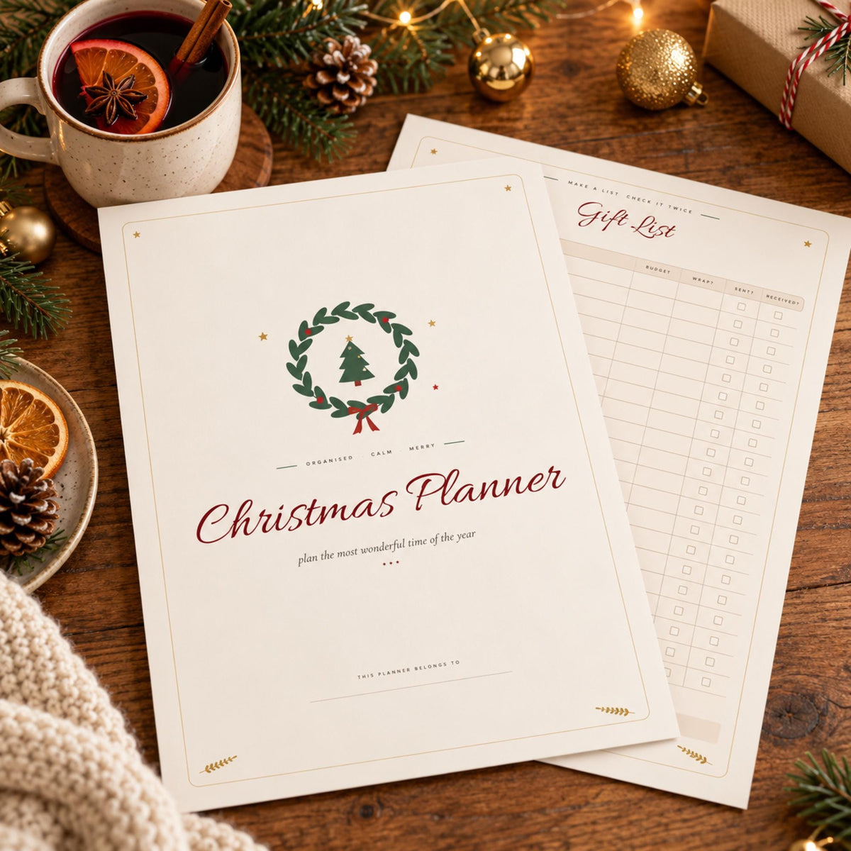 Christmas Planner Printable, Boho Holiday Organiser, Gift List, Budget, Menu & Cooking Timeline, Card List, Kids Wish List, A4 Letter