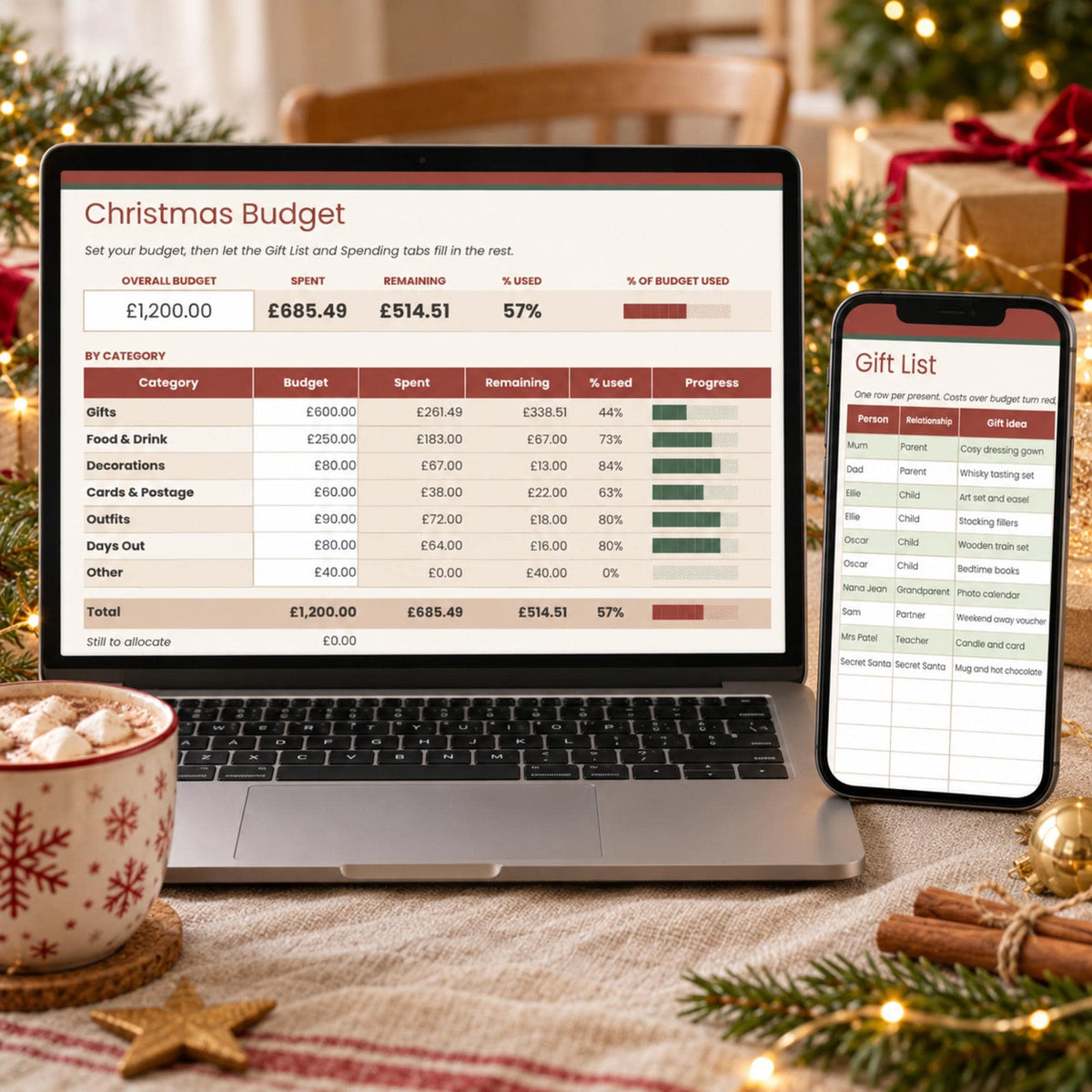 Christmas Budget Planner Spreadsheet, Gift List Tracker for Google Sheets & Excel, Christmas Card List, Holiday Gift Planner Template