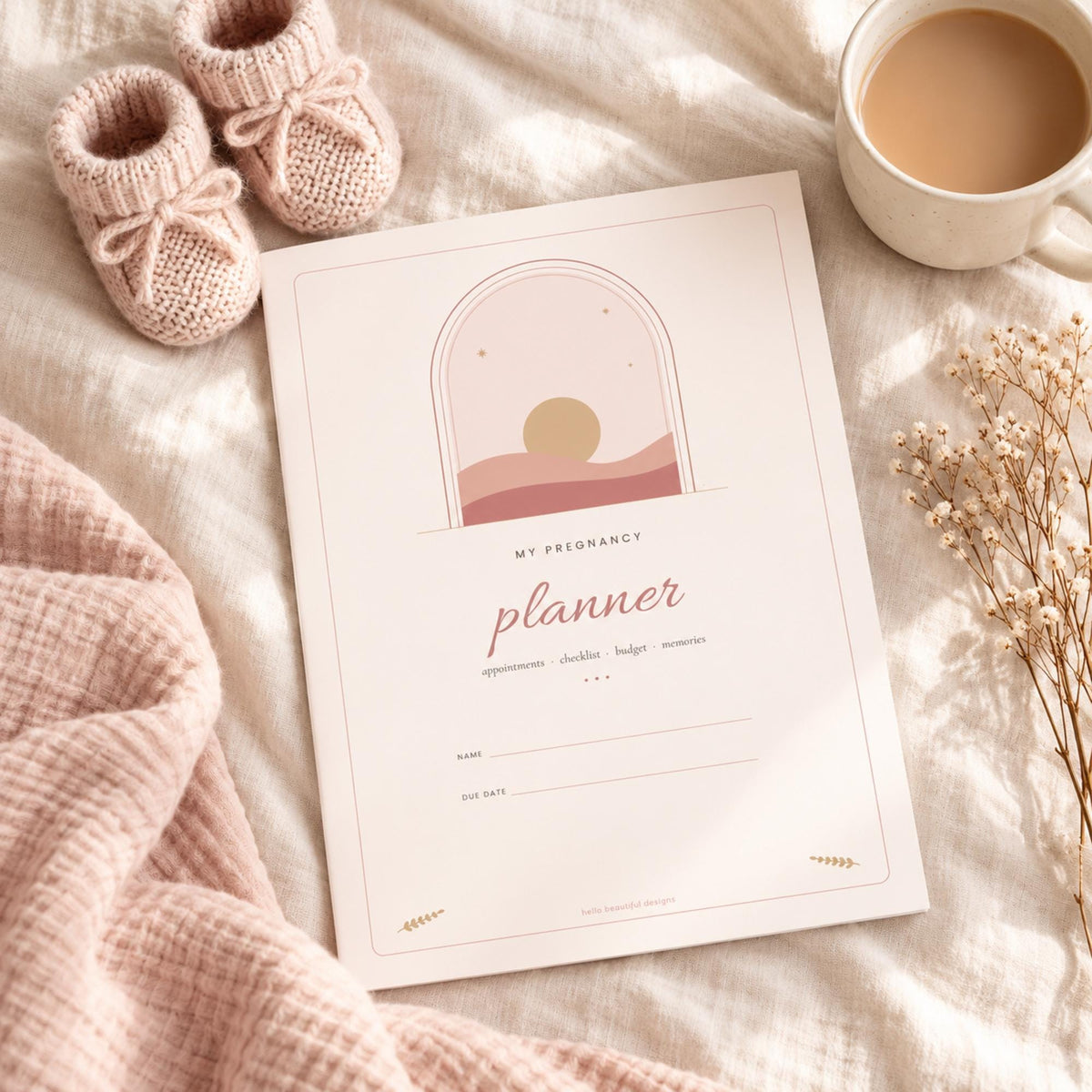 Pregnancy Planner Printable, Hospital Bag Checklist, Baby Budget, Birth Preferences, Baby Names, Blush Boho Pregnancy Journal PDF
