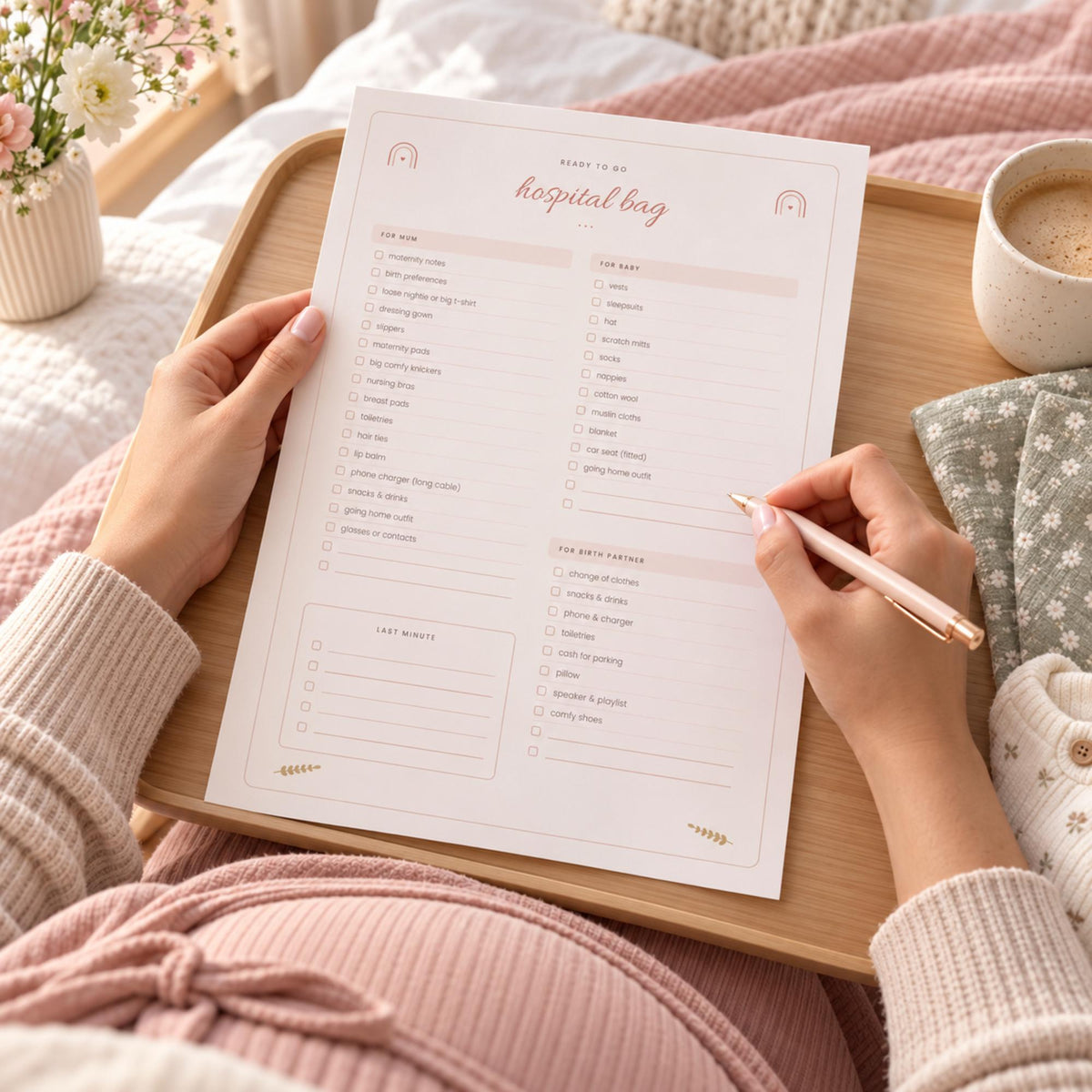 Pregnancy Planner Printable, Hospital Bag Checklist, Baby Budget, Birth Preferences, Baby Names, Blush Boho Pregnancy Journal PDF
