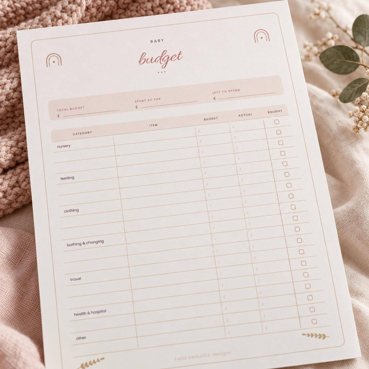 Pregnancy Planner Printable, Hospital Bag Checklist, Baby Budget, Birth Preferences, Baby Names, Blush Boho Pregnancy Journal PDF