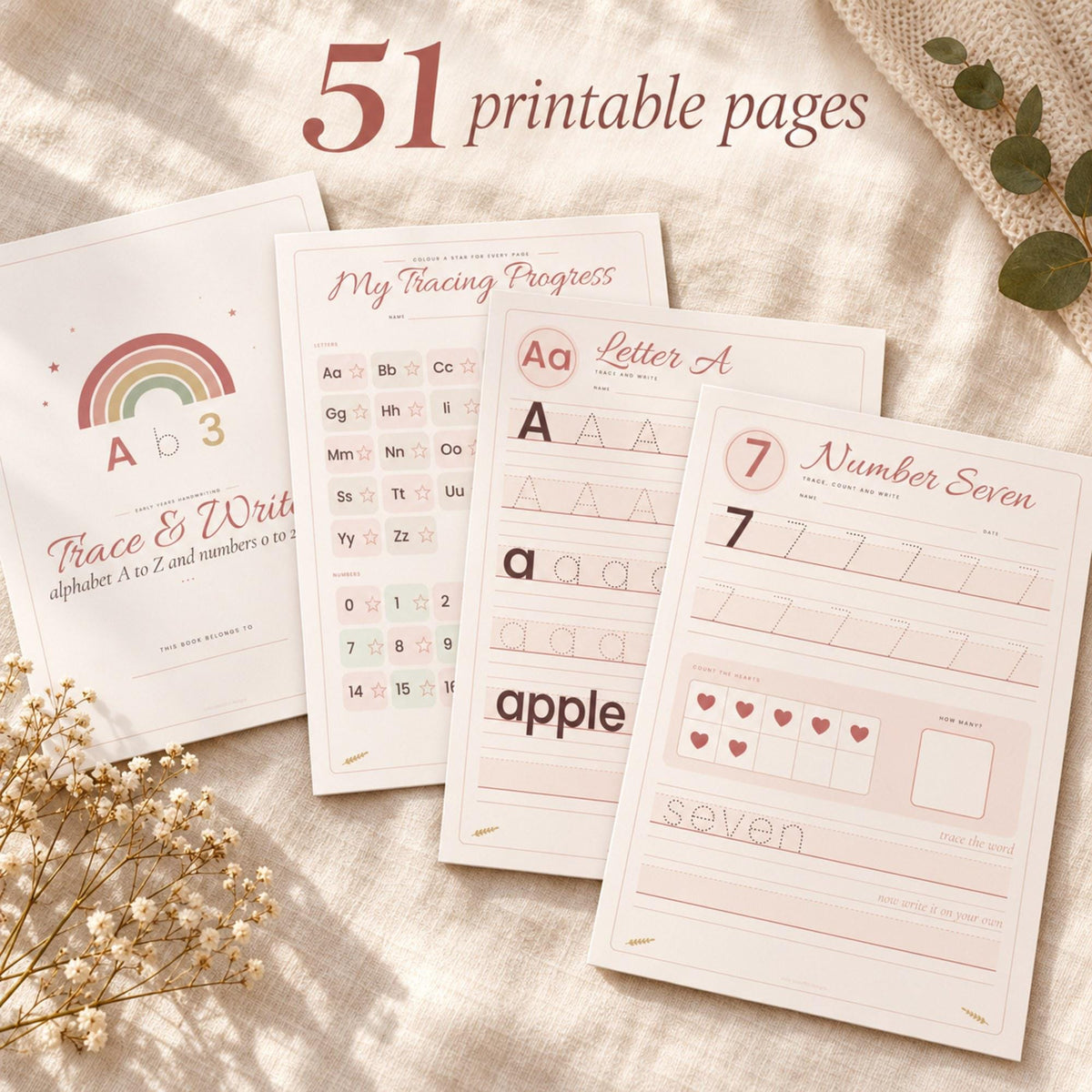 Alphabet Tracing Worksheets Printable, Number Tracing 0 to 20, Handwriting Practice, Preschool Letter Tracing, EYFS Reception, A4 Letter