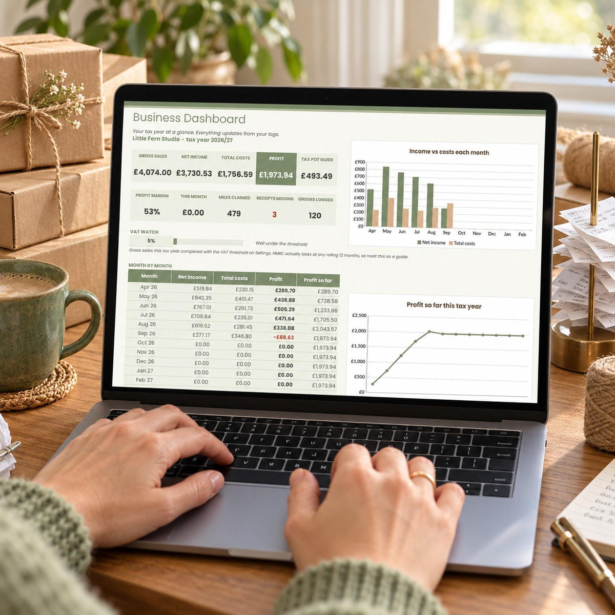 Small Business Income and Expense Tracker Spreadsheet UK, Etsy Seller Bookkeeping, Profit and Mileage Log, Google Sheets & Excel