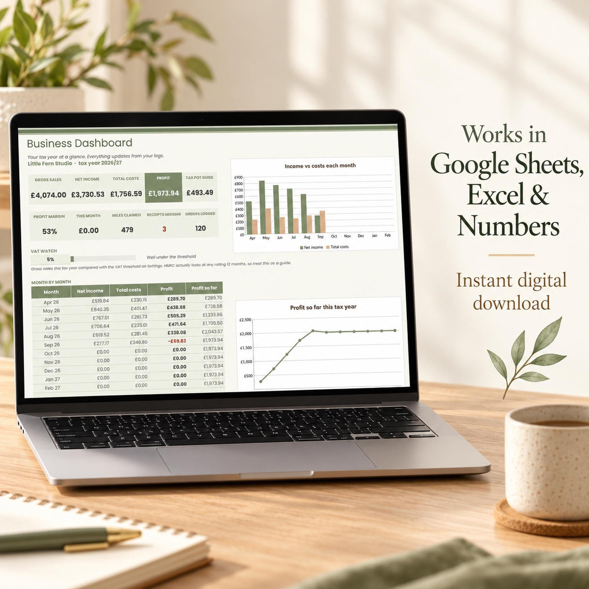 Small Business Income and Expense Tracker Spreadsheet UK, Etsy Seller Bookkeeping, Profit and Mileage Log, Google Sheets & Excel