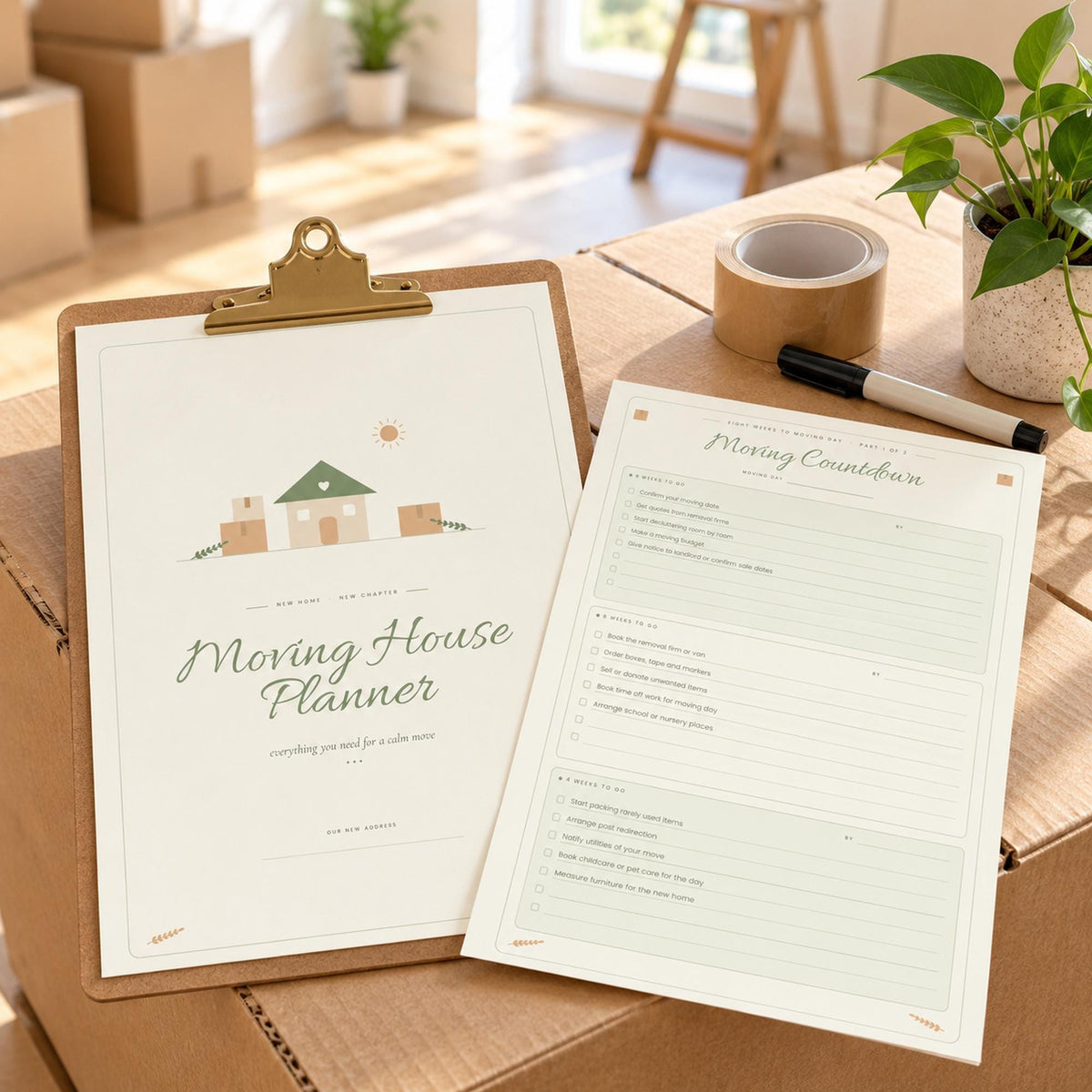 Moving House Planner Printable, Moving Checklist, Change of Address List, Box Labels, Packing Inventory, First Night Box, A4 & Letter