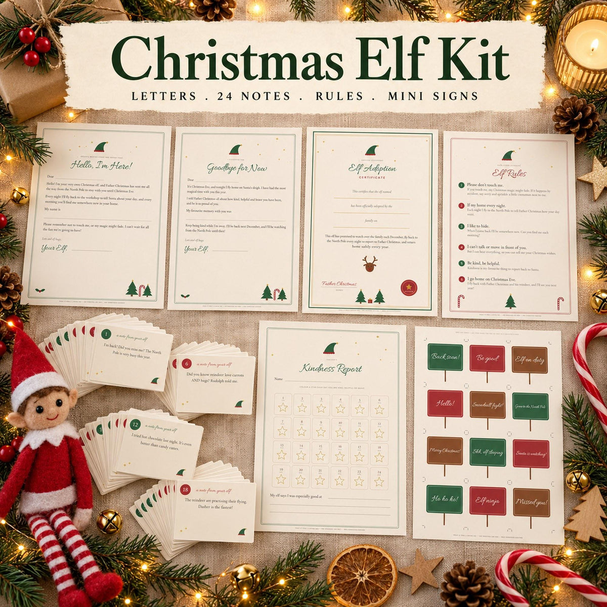 Christmas Elf Arrival Kit Printable, Elf Arrival Letter, 24 Daily Elf Notes, Elf Goodbye Letter, Elf Props, Kids Christmas