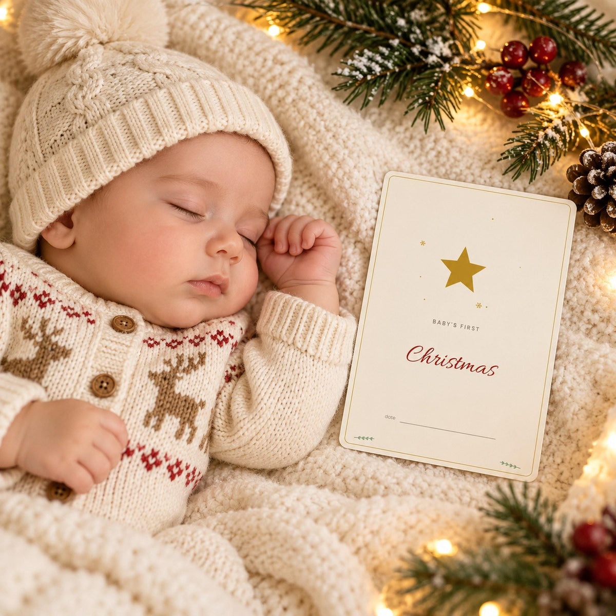 Baby's First Christmas Milestone Cards Printable, First Christmas Photo Prop, Baby Keepsake, Footprint Art, Christmas Baby Cards
