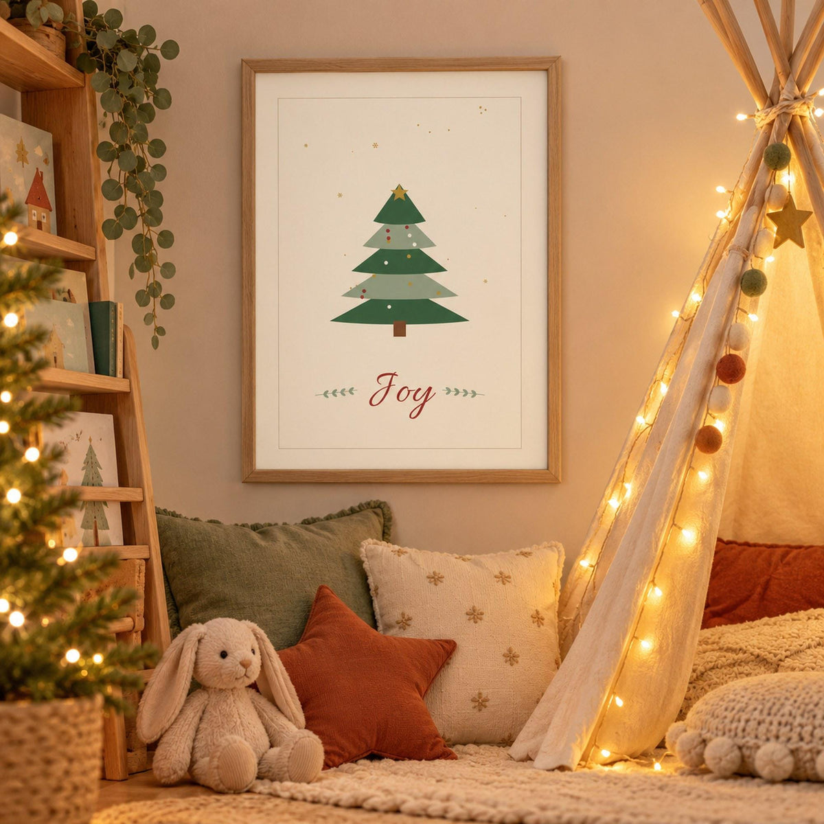Boho Christmas Nursery Prints Set of 3, Merry and Bright, Reindeer, Christmas Tree Wall Art, Neutral Christmas Printable Decor