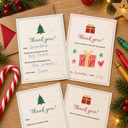 Kids Christmas Thank You Cards Printable, Fill in the Blank Thank You Notes, Colour In Cards, Draw Your Present, Christmas Gift Thank You