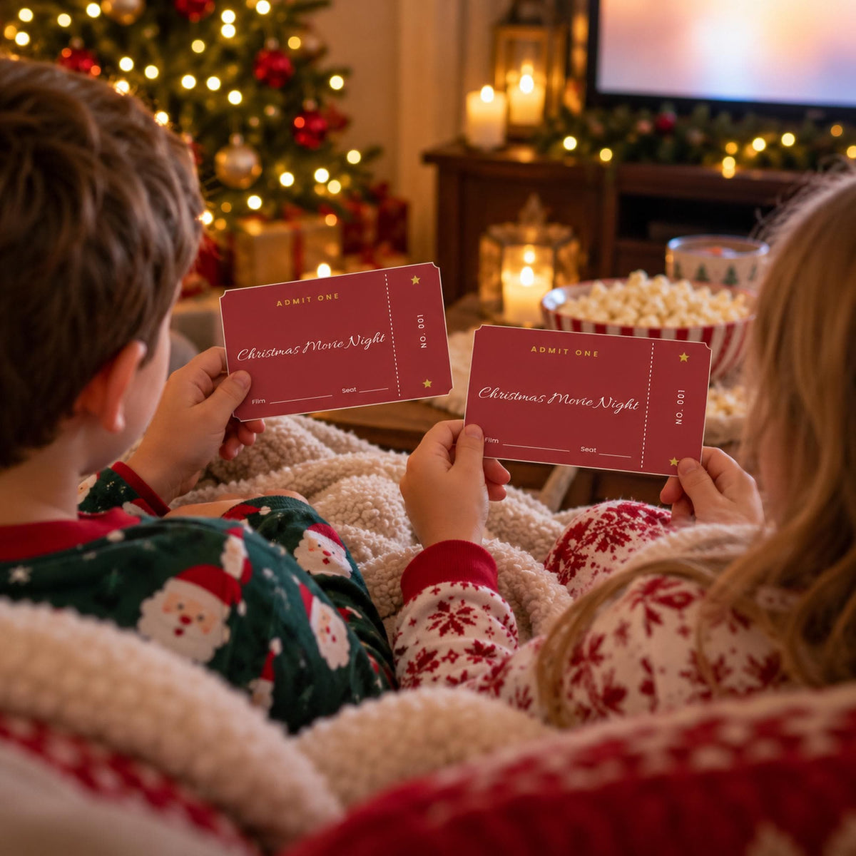 Christmas Movie Night Printables, Movie Tickets, Snack Labels, Christmas Film Bucket List, Movie Review Cards, Family Movie Night