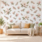 Magnolia Wall Stickers, Blush Pink Floral Nursery Decor, Botanical Flower Wall Decals, Girls Room Sage Green Peel and Stick Wall Art