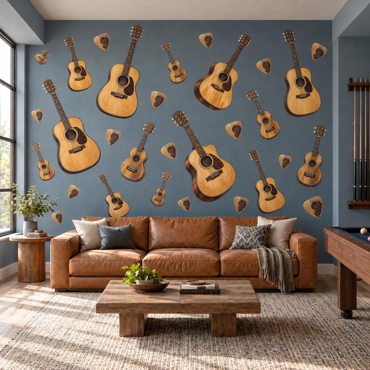 Guitar Wall Stickers, Acoustic Guitar Music Room Decor, Ukulele Wall Decals, Teen Boys Girls Bedroom Wood Tone Peel and Stick Wall Art