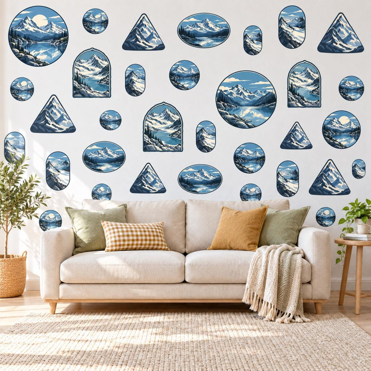 Mountain Wall Stickers, Blue Alpine Landscape Decor, Snowy Peak Wall Decals, Adventure Kids Room Teen Bedroom Peel and Stick Wall Art