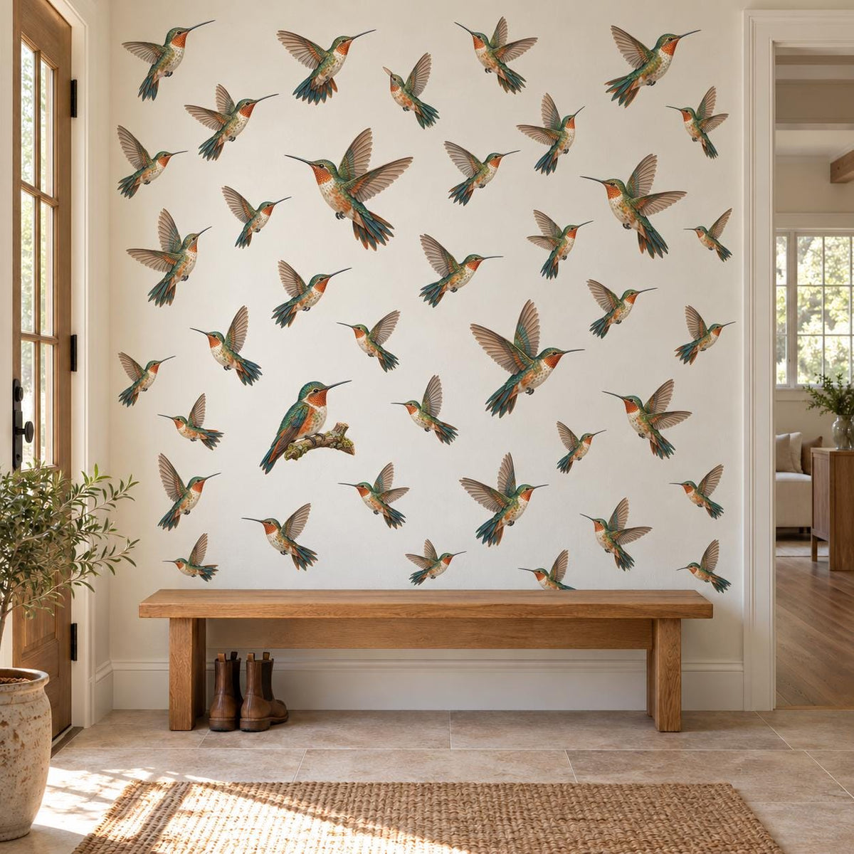 Hummingbird Wall Stickers, Vintage Bird Decor, Botanical Hummingbird Wall Decals, Living Room Girls Bedroom Peel and Stick Wall Art