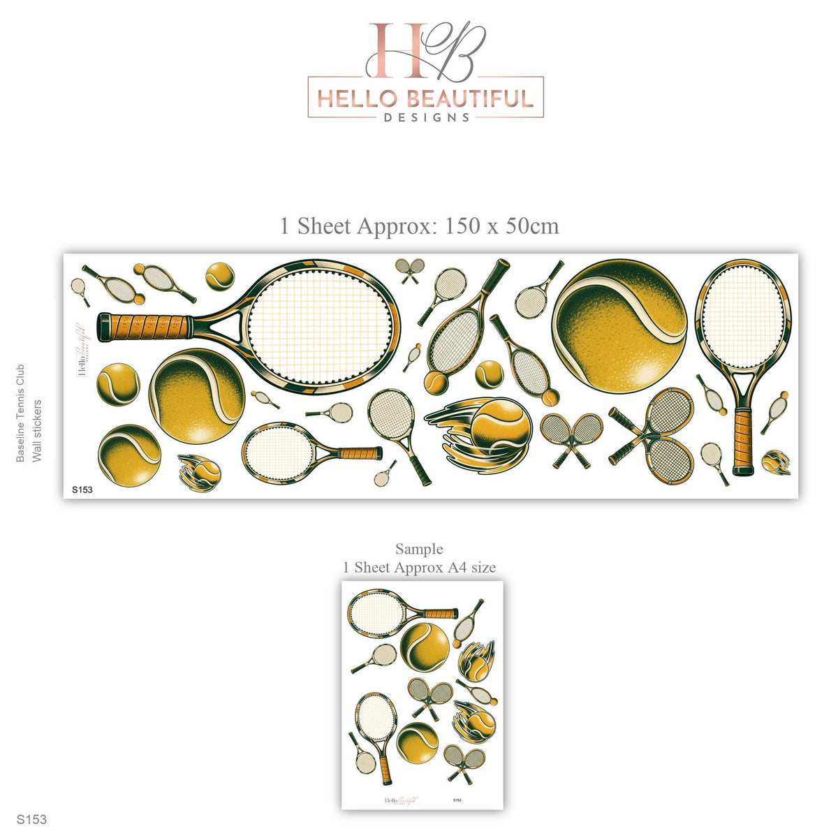Tennis Wall Stickers, Vintage Tennis Racket Decor, Tennis Ball Wall Decals, Sports Kids Room Teen Bedroom Peel and Stick Wall Art