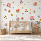 Wildflower Wall Stickers, Boho Floral Nursery Decor, Peony Flower Wall Decals, Girls Bedroom Pink Coral Peel and Stick Wall Art