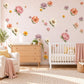 Wildflower Wall Stickers, Boho Floral Nursery Decor, Peony Flower Wall Decals, Girls Bedroom Pink Coral Peel and Stick Wall Art