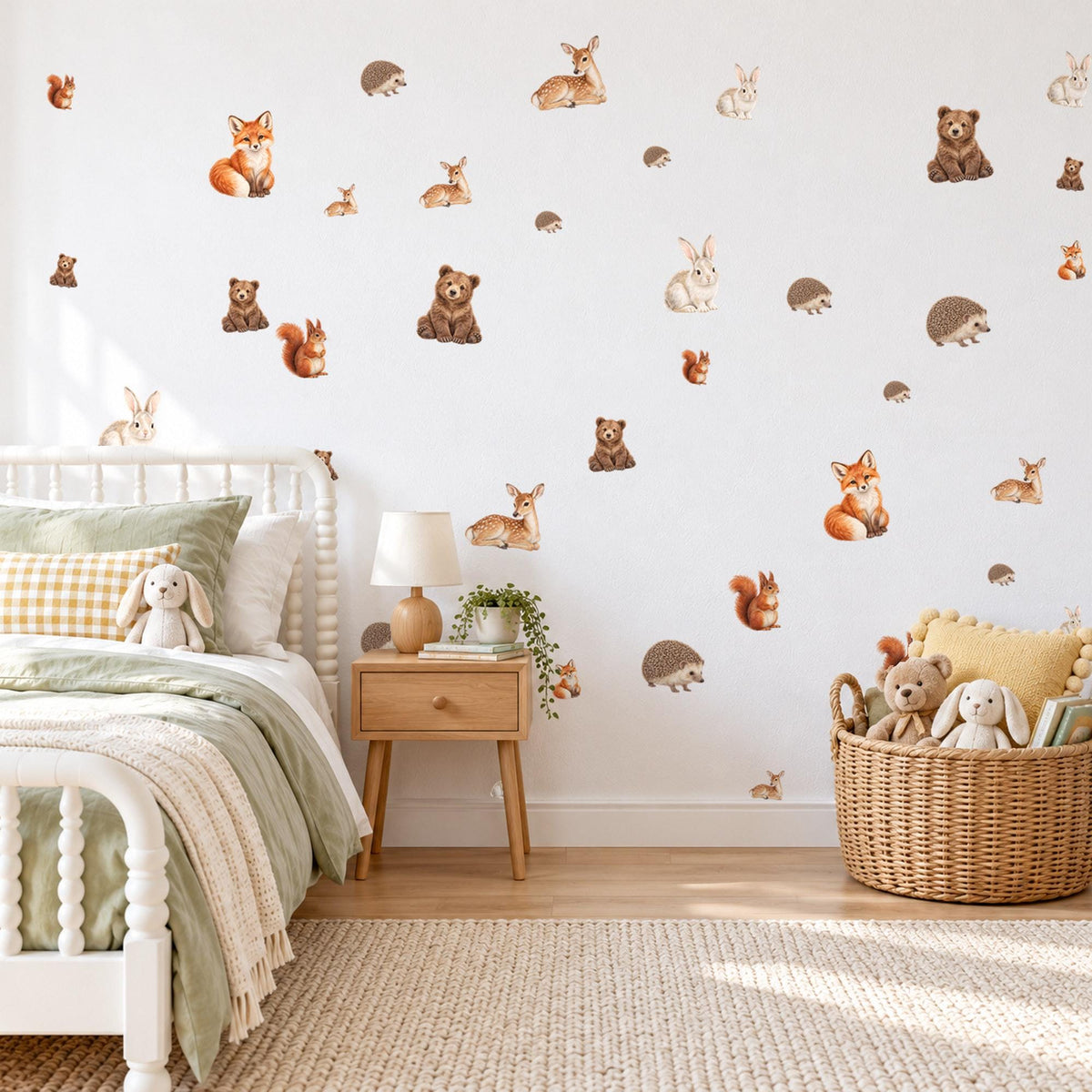 Woodland Animal Wall Stickers, Fox Bear Rabbit Nursery Decor, Forest Animal Wall Decals, Boys Girls Kids Room Peel and Stick Wall Art