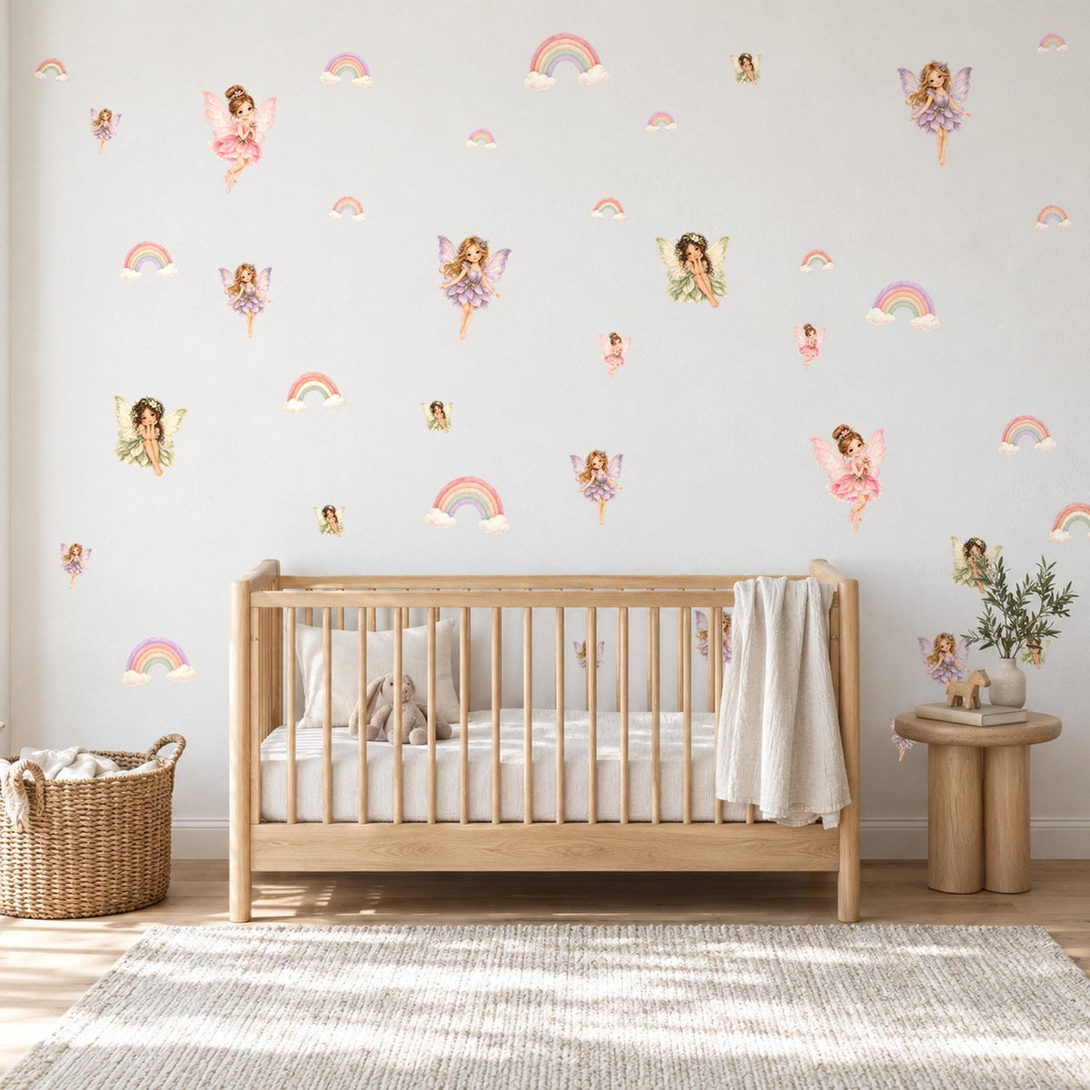 Fairy Wall Stickers, Pastel Rainbow Nursery Decor, Fairy and Rainbow Wall Decals, Girls Bedroom Pink Lilac Peel and Stick Wall Art
