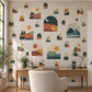 Mountain Wall Stickers, Boho Desert Landscape Decor, Pine Tree Arch Wall Decals, Terracotta Teal Mid Century Peel and Stick Wall Art