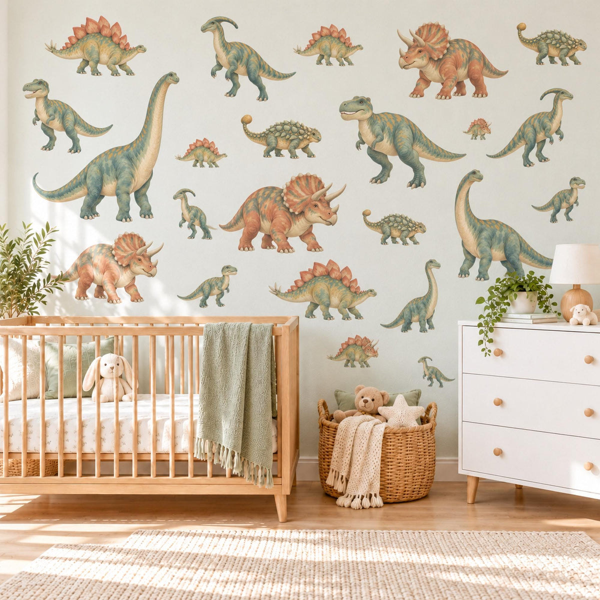 Dinosaur Wall Stickers, Dino Nursery Decor, Jurassic Dinosaur Wall Decals, Boys Kids Room Green Orange Peel and Stick Wall Art