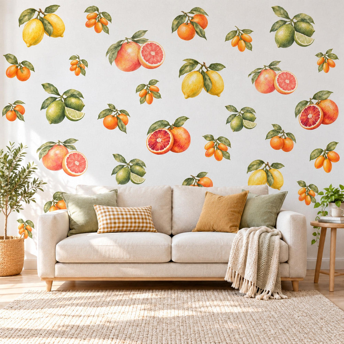 Citrus Wall Stickers, Lemon Orange Kitchen Decor, Watercolour Fruit Wall Decals, Mediterranean Dining Room Peel and Stick Wall Art