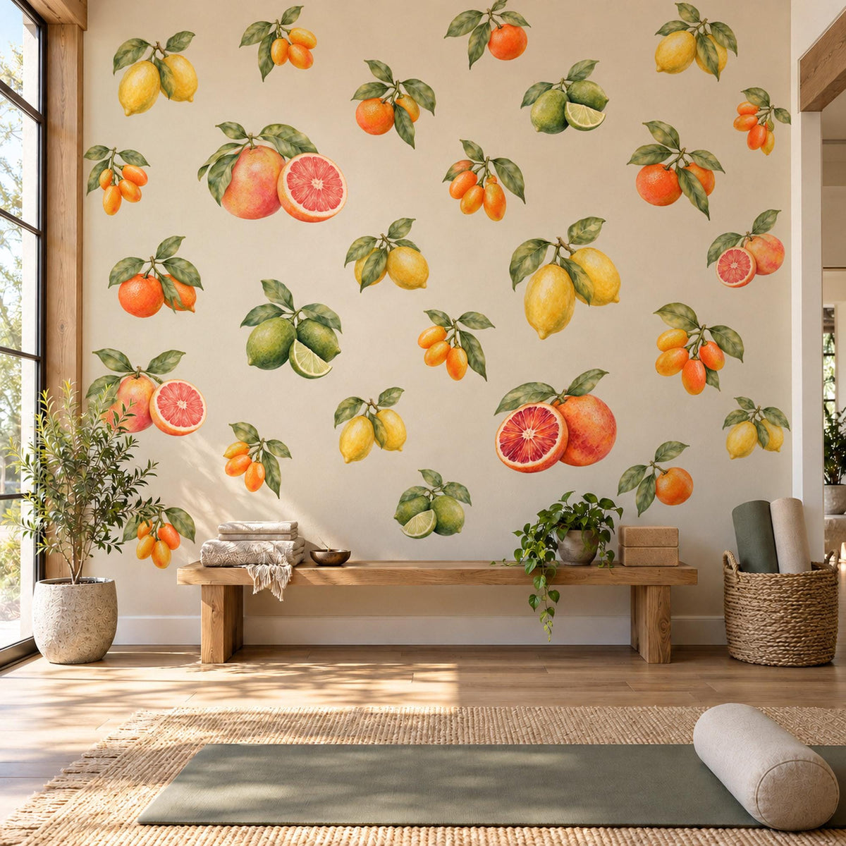 Citrus Wall Stickers, Lemon Orange Kitchen Decor, Watercolour Fruit Wall Decals, Mediterranean Dining Room Peel and Stick Wall Art