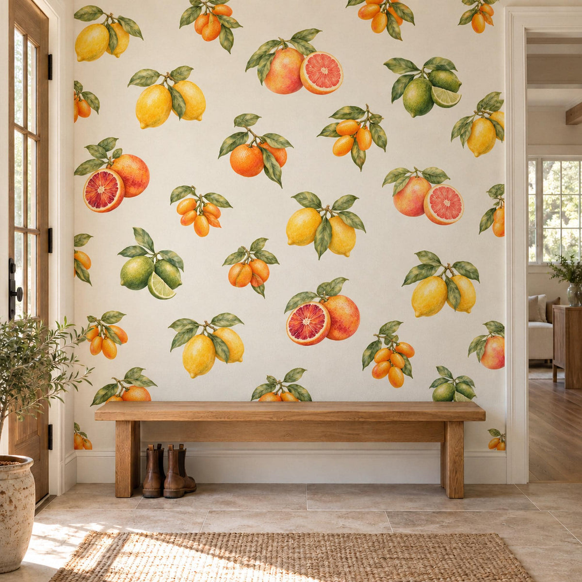 Citrus Wall Stickers, Lemon Orange Kitchen Decor, Watercolour Fruit Wall Decals, Mediterranean Dining Room Peel and Stick Wall Art