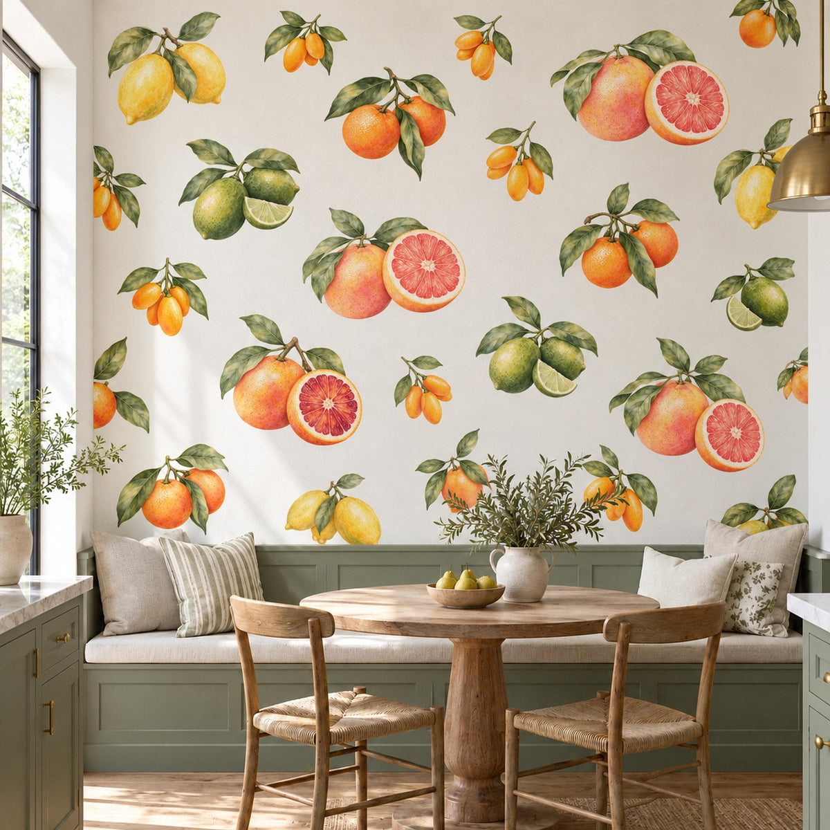 Citrus Wall Stickers, Lemon Orange Kitchen Decor, Watercolour Fruit Wall Decals, Mediterranean Dining Room Peel and Stick Wall Art