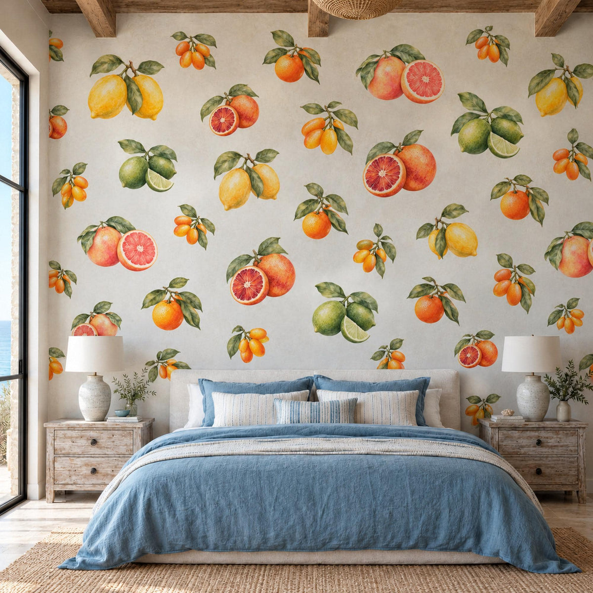 Citrus Wall Stickers, Lemon Orange Kitchen Decor, Watercolour Fruit Wall Decals, Mediterranean Dining Room Peel and Stick Wall Art