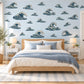 Wave Wall Stickers, Japanese Ocean Wave Decor, Coastal Woodcut Wall Decals, Navy Teal Surf Bedroom Living Room Peel and Stick Wall Art