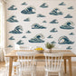 Wave Wall Stickers, Japanese Ocean Wave Decor, Coastal Woodcut Wall Decals, Navy Teal Surf Bedroom Living Room Peel and Stick Wall Art