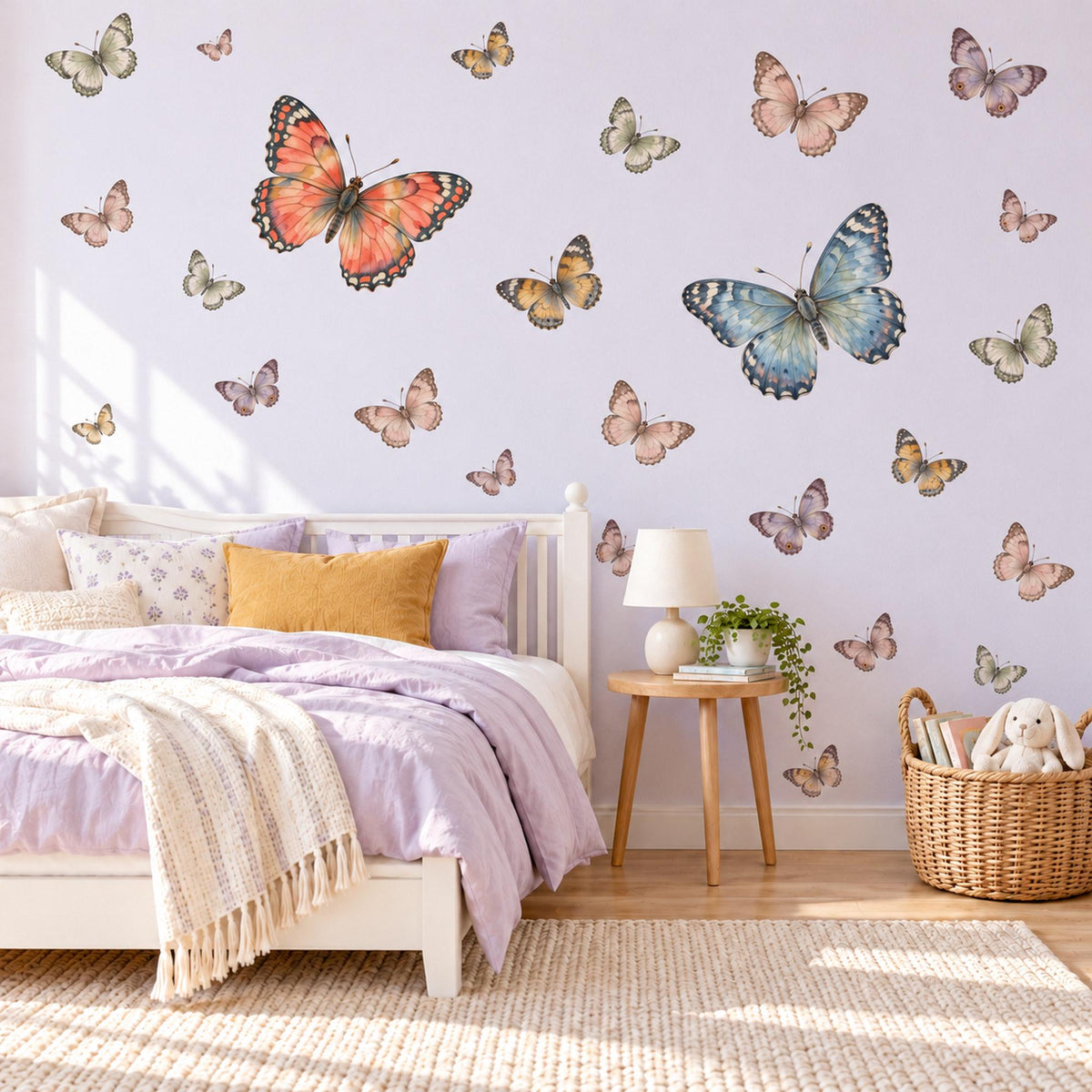 Butterfly Wall Stickers, Vintage Butterfly Nursery Decor, Butterfly Wall Decals, Girls Bedroom Coral Blue Blush Peel and Stick Wall Art