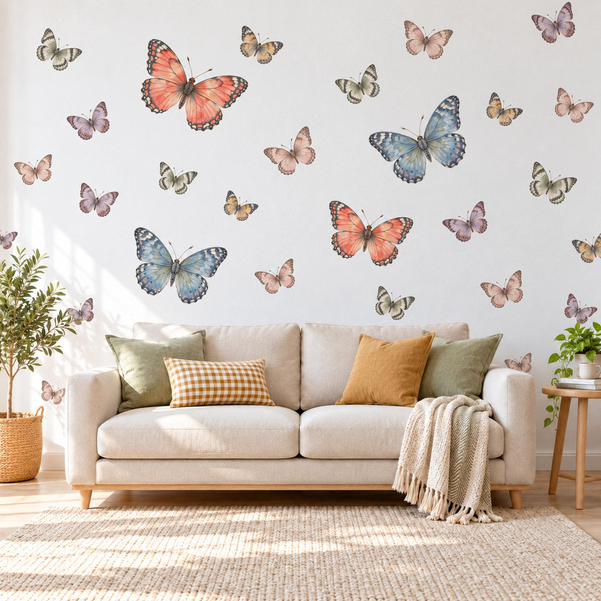 Butterfly Wall Stickers, Vintage Butterfly Nursery Decor, Butterfly Wall Decals, Girls Bedroom Coral Blue Blush Peel and Stick Wall Art
