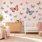 Butterfly Wall Stickers, Vintage Butterfly Nursery Decor, Butterfly Wall Decals, Girls Bedroom Coral Blue Blush Peel and Stick Wall Art