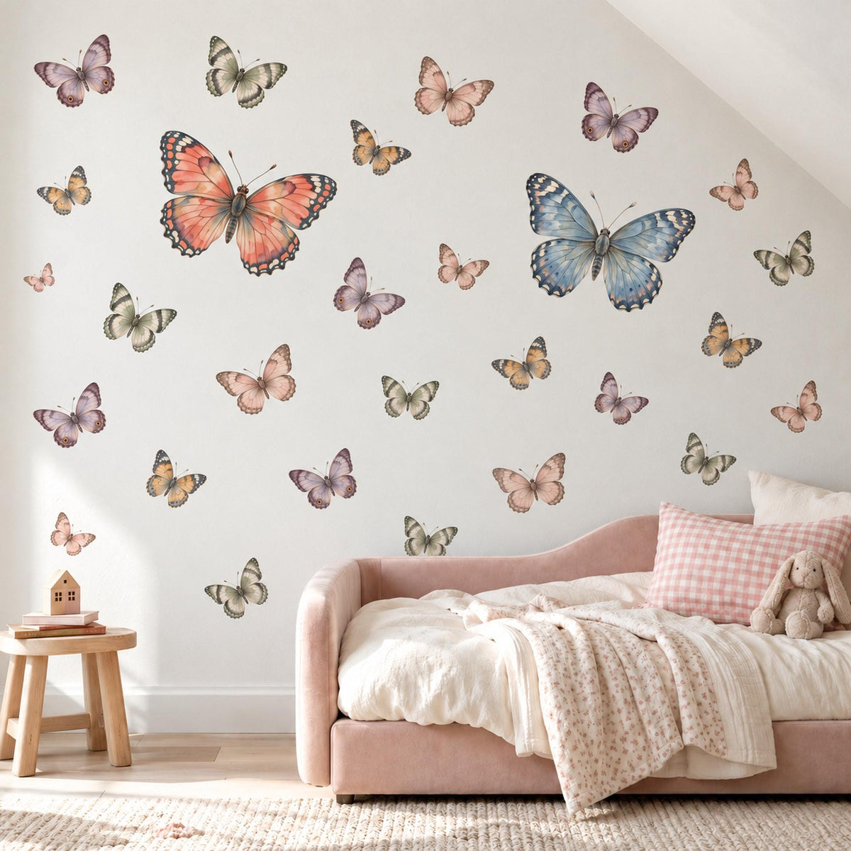 Butterfly Wall Stickers, Vintage Butterfly Nursery Decor, Butterfly Wall Decals, Girls Bedroom Coral Blue Blush Peel and Stick Wall Art