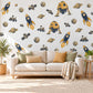 Space Wall Stickers, Rocket Ship Boys Room Decor, Outer Space Wall Decals, Kids Bedroom Navy Mustard Planet Peel and Stick Wall Art