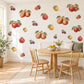 Fruit Wall Stickers, Vintage Kitchen Decor, Apple Pear Fig Wall Decals, Dining Room Botanical Fruit Red Gold Plum Peel and Stick Wall Art