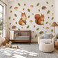 Woodland Animal Wall Stickers, Fox Squirrel Nursery Decor, Forest Animal Wall Decals, Kids Room Rust Orange Acorn Peel and Stick Wall Art