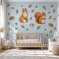 Woodland Animal Wall Stickers, Fox Squirrel Nursery Decor, Forest Animal Wall Decals, Kids Room Rust Orange Acorn Peel and Stick Wall Art