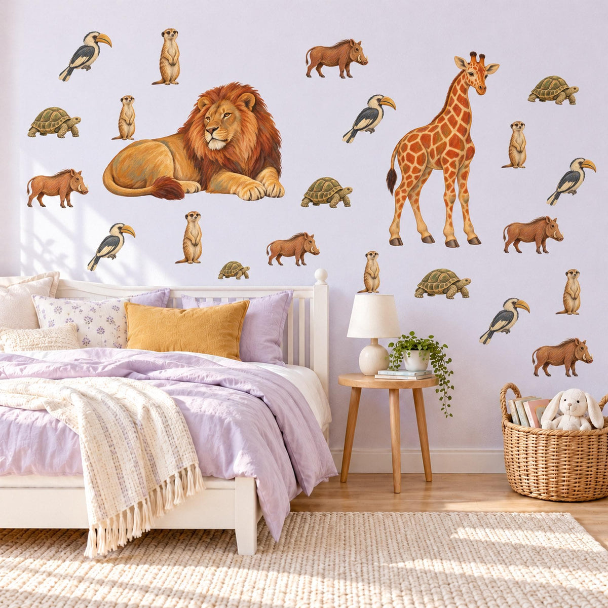 Safari Animal Wall Stickers, Lion Giraffe Nursery Decor, Jungle Animal Wall Decals, Kids Room Ochre Rust Neutral Peel and Stick Wall Art