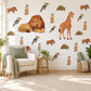 Safari Animal Wall Stickers, Lion Giraffe Nursery Decor, Jungle Animal Wall Decals, Kids Room Ochre Rust Neutral Peel and Stick Wall Art