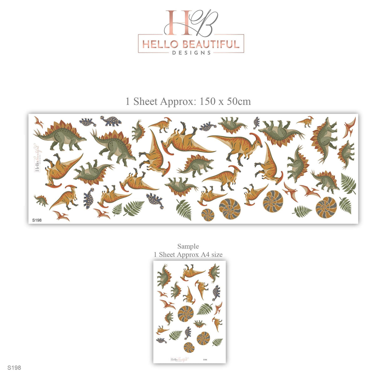 Dinosaur Wall Stickers, Vintage Dino Boys Room Decor, Stegosaurus Wall Decals, Kids Bedroom Olive Ochre Rust Fern Peel and Stick Wall Art