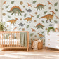 Dinosaur Wall Stickers, Vintage Dino Boys Room Decor, Stegosaurus Wall Decals, Kids Bedroom Olive Ochre Rust Fern Peel and Stick Wall Art