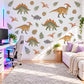 Dinosaur Wall Stickers, Vintage Dino Boys Room Decor, Stegosaurus Wall Decals, Kids Bedroom Olive Ochre Rust Fern Peel and Stick Wall Art