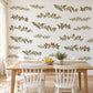 Botanical Vine Wall Stickers, Leafy Garland Decor, Berry Branch Wall Decals, Living Room Kitchen Sage Green Red Peel and Stick Wall Art