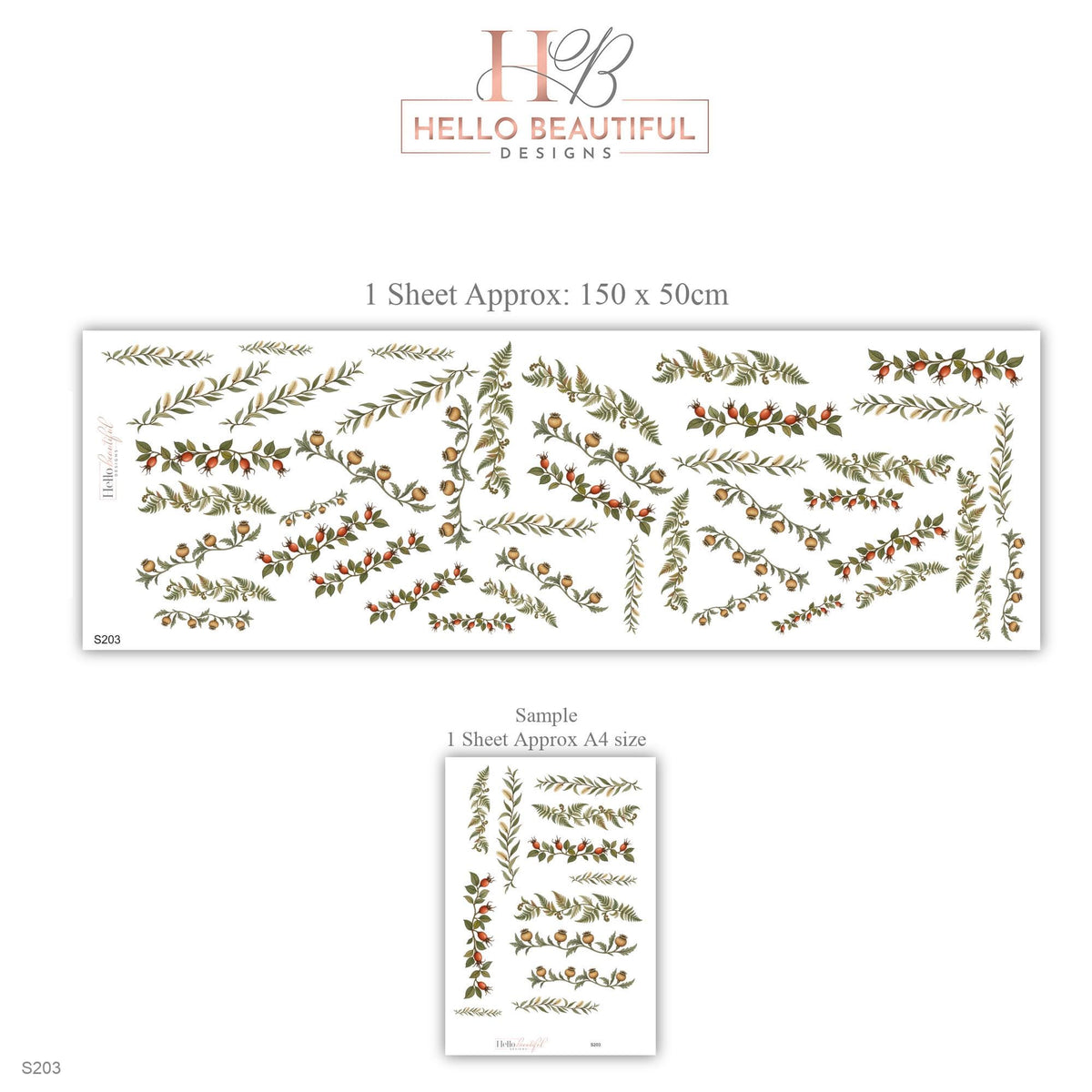Botanical Vine Wall Stickers, Leafy Garland Decor, Berry Branch Wall Decals, Living Room Kitchen Sage Green Red Peel and Stick Wall Art