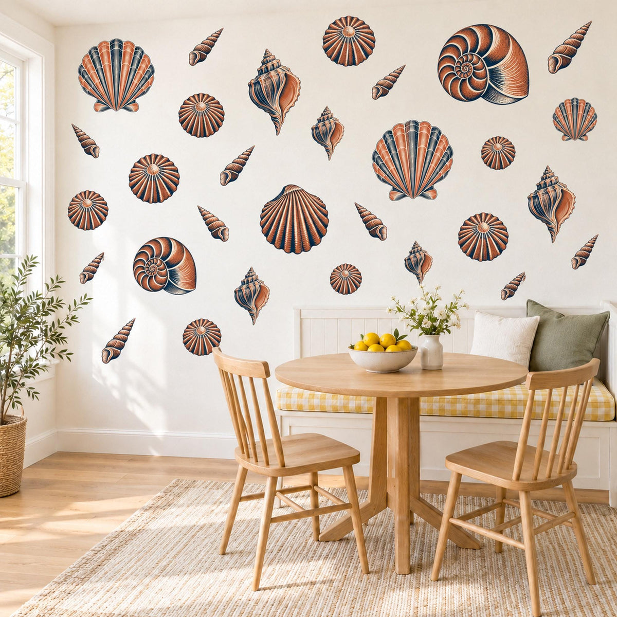 Seashell Wall Stickers, Coastal Shell Decor, Beach Nursery Wall Decals, Bedroom Bathroom Coral Navy Nautical Peel and Stick Wall Art