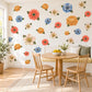 Flower Wall Stickers, Bold Retro Floral Decor, Gerbera Dahlia Wall Decals, Girls Kids Room Coral Orange Blue Bloom Peel and Stick Wall Art