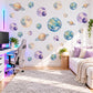 Planet Wall Stickers, Watercolour Space Nursery Decor, Solar System Wall Decals, Kids Room Blue Purple Gold Saturn Peel and Stick Wall Art